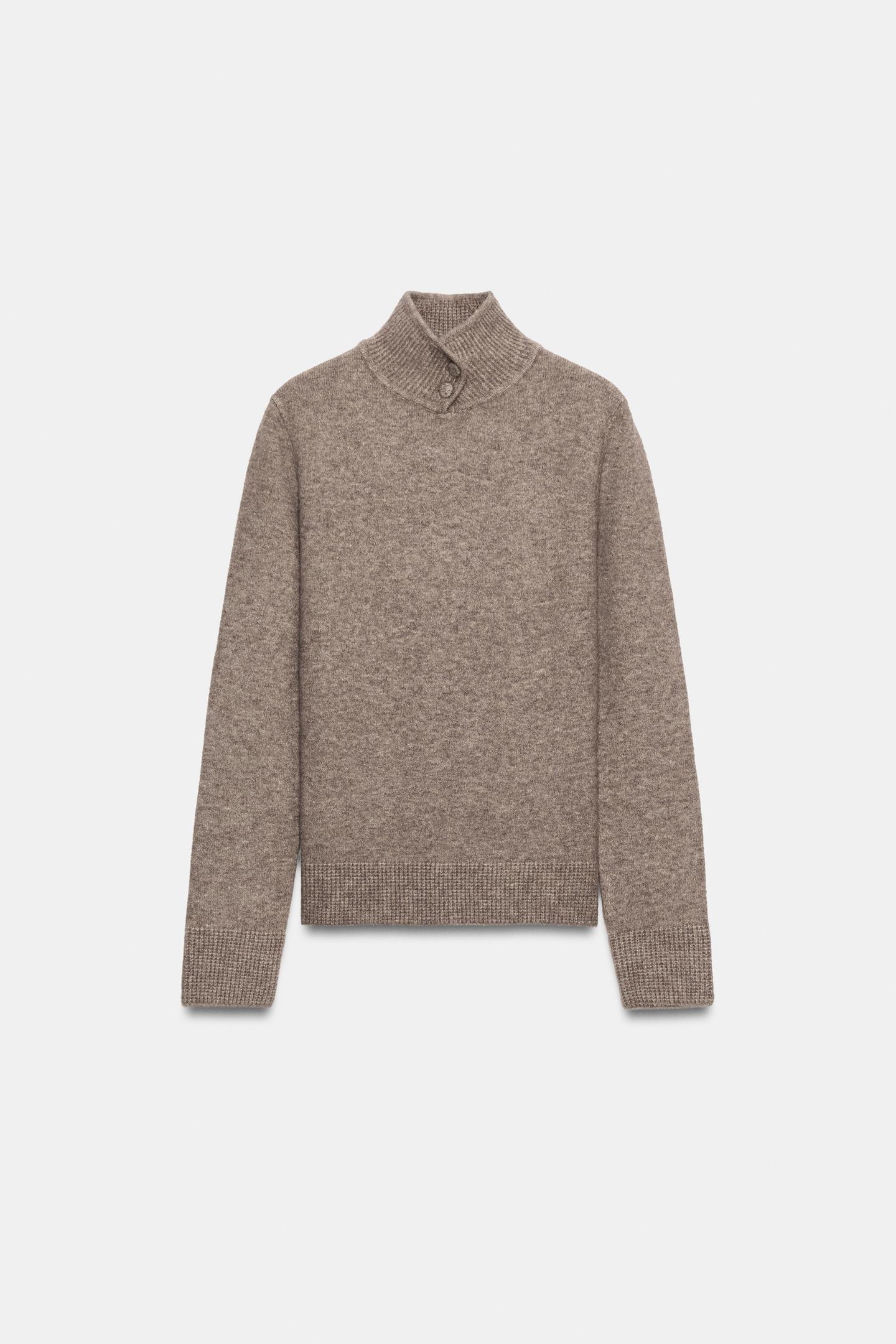 Женский свитер Zara Button Knit High-Neck, цвет: Серо-коричневый коричневый — фото 6
