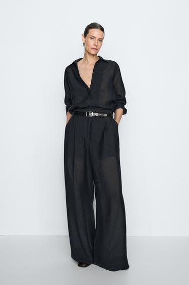 Zara Flowing semi-sheer pants - STUDIO - Navy blue - Image 0