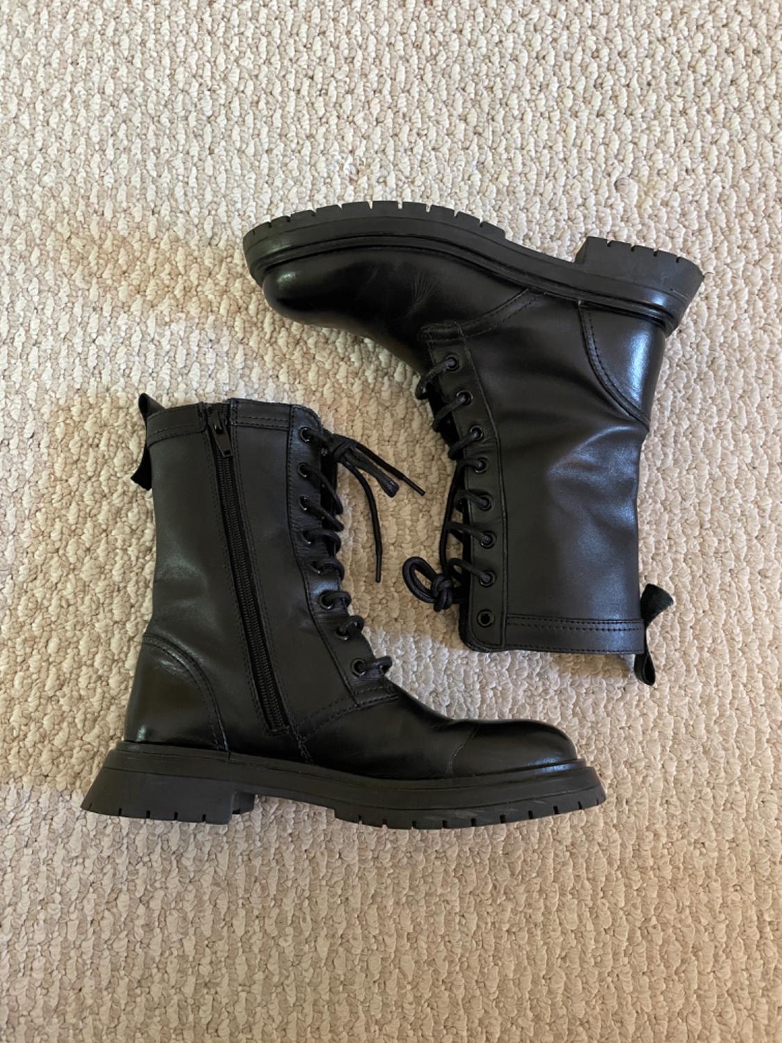 ZARA BIG KIDS LACE UP BLACK LEATHER ANKLE BOOTS - Image 7