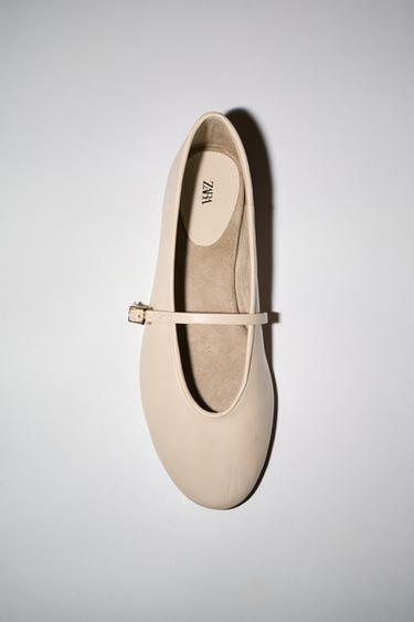 Zara LEATHER BALLET FLATS - Off White