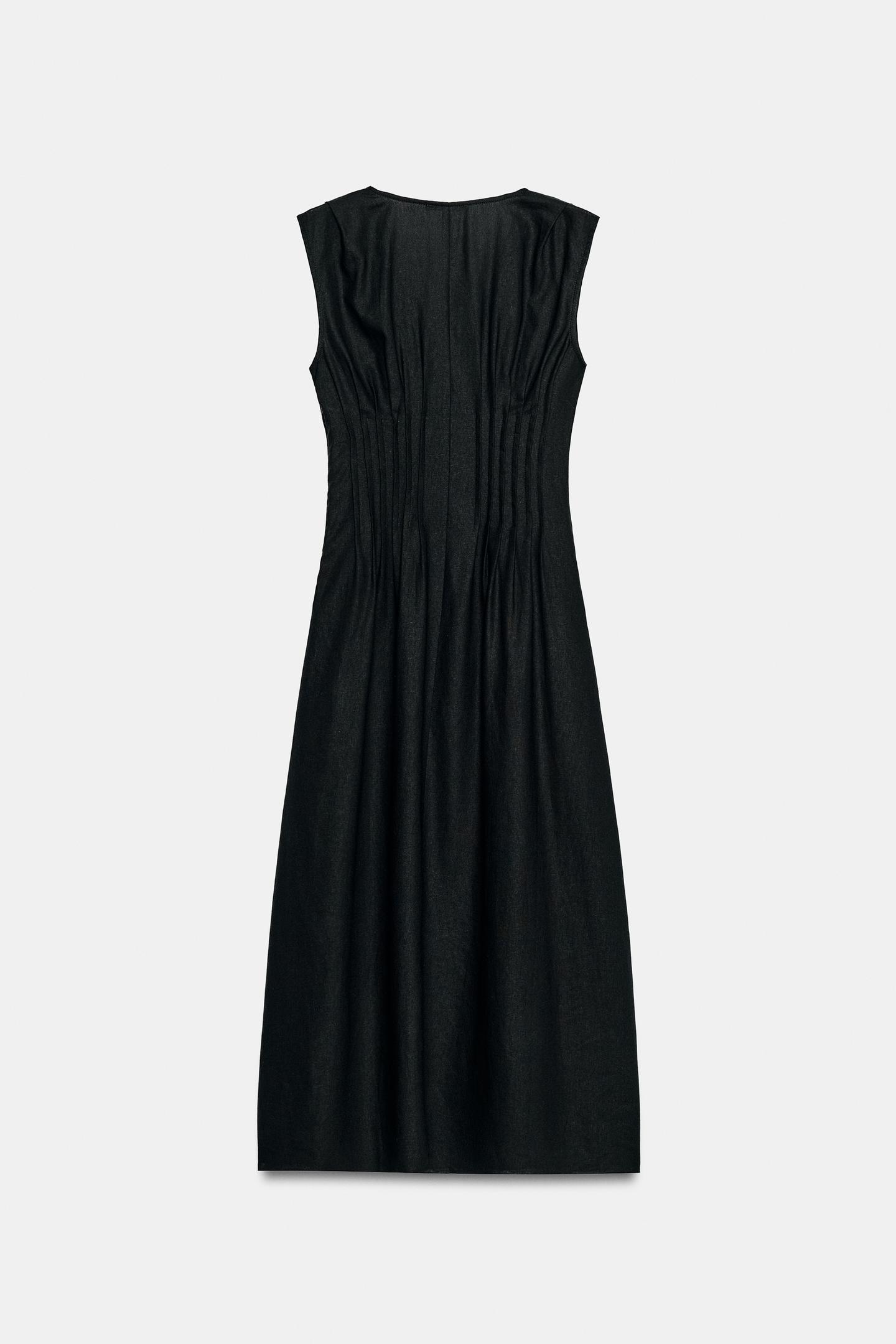 Женское платье Zara Linen Pintuck MIDI, цвет: Чёрный — фото 6