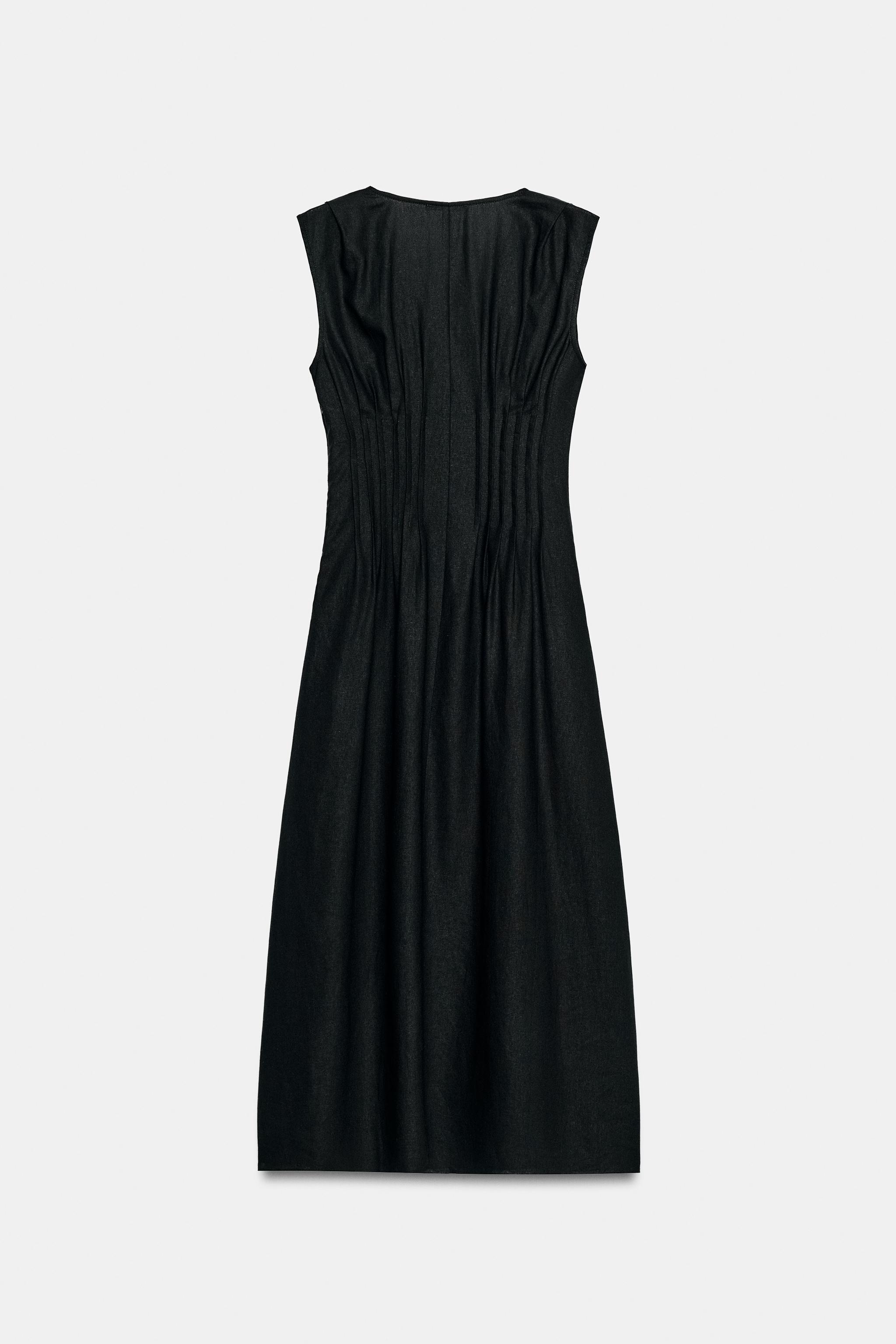 Женские платья Zara LINEN PINTUCK MIDI DRESS — фото 6