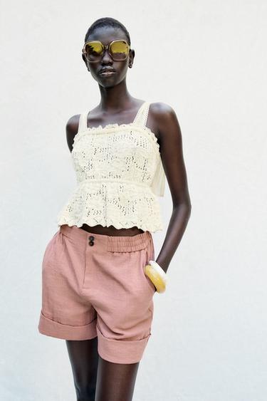 TOP ROMÁNTICO PUNTO LAZOS - Crudo / Beige de Zara