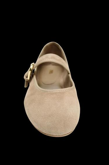 SUEDE STRAP BALLET FLATS - Sand Brown by Zara