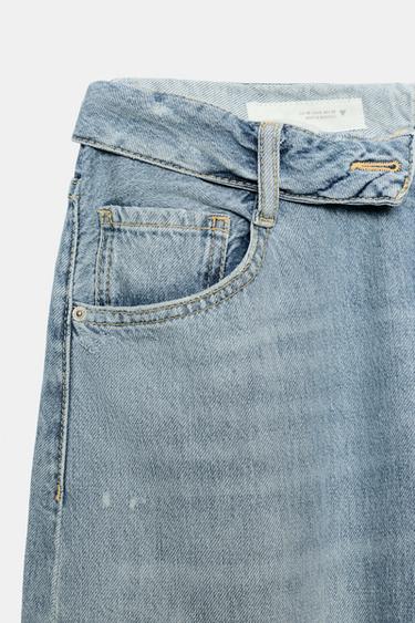 TRF RIPPED FOLDED WAIST MID-WAIST JEANS - Light blue by Zara - Image 7
