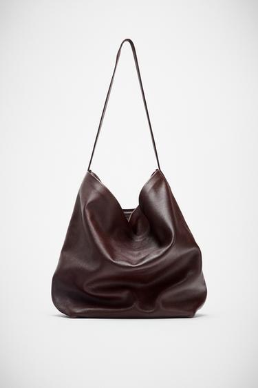 BOLSO PIEL SACA DOBLE COMPARTIMENTO - Rojo Burdeos de Zara