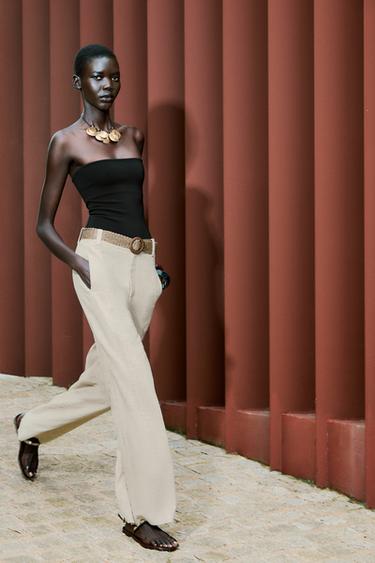 RUSTIEKE BROEK MET CEINTUUR - Lichtbeige van Zara