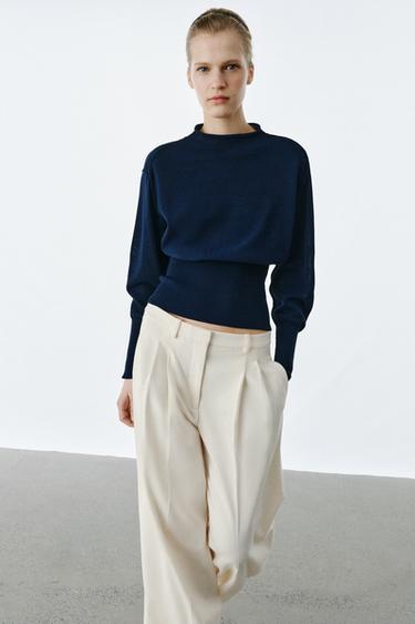 سترة محاكة بخصر عريض - أزرق مصطبغ الخاص بـ Zara