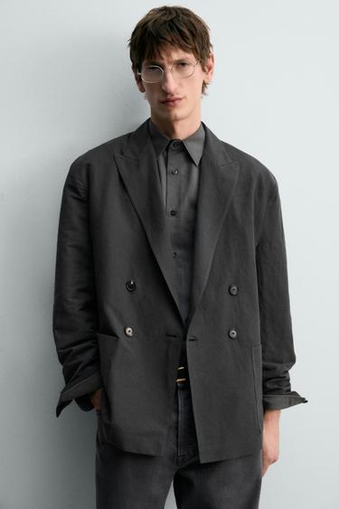 DOUBLE-BREASTED COTTON-LINEN BLAZER - Anthracite grey by Zara - Image 4
