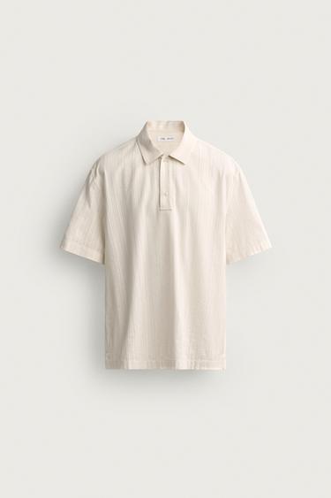 Zara REGULAR FIT JACQUARD POLO SHIRT - Oyster-white
