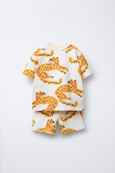 TIGER PRINT JOGGING T-SHIRT AND BERMUDA SHORTS SET - Ecru by Zara