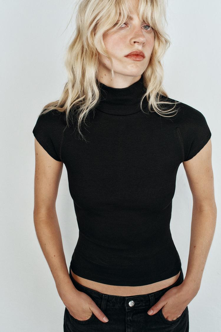 HIGH NECK RIB T-SHIRT