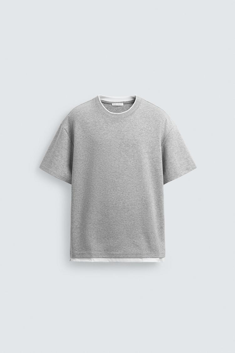 ZARA T-SHIRT WITH CONTRAST DOUBLE HEMS