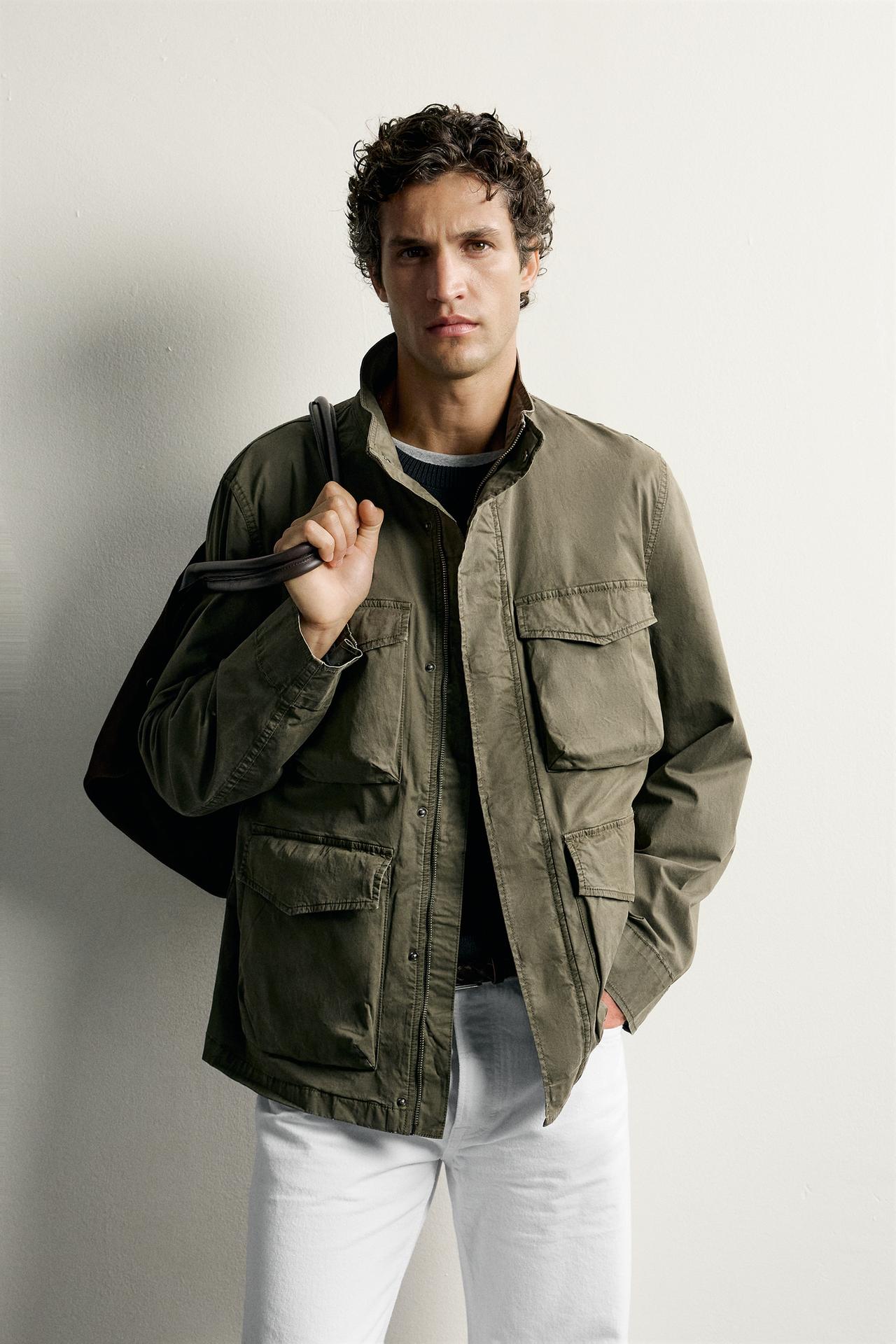 REGULAR FIT UTILITY POCKET PARKA — Khaki