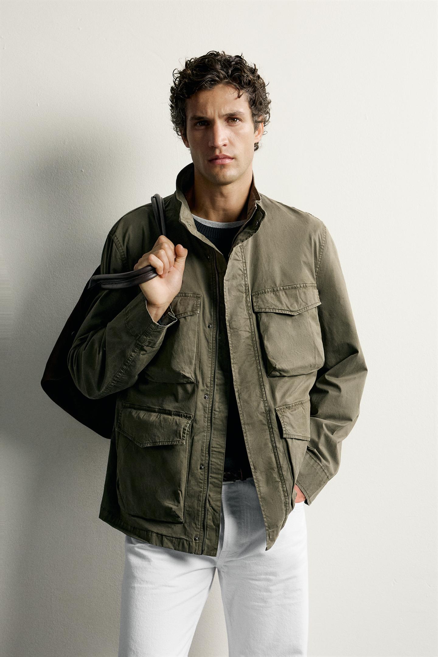 Мужская куртка Zara Regular Fit Utility Pocket, цвет: Хаки — фото 2
