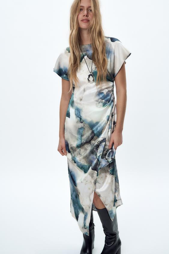 TIE-DYE SATIN DRESS - Greenish