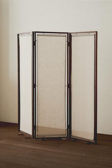 WOOD AND LINEN FOLDING SCREEN - Brown by Zara