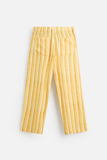 PANTALON RAYÉ VISCOSE ET LIN - Jaune de Zara - Image 6