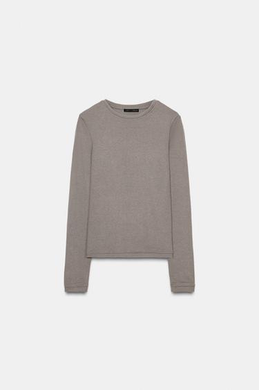 LONG SLEEVE T-SHIRT - Mid-mink by Zara