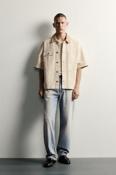 SOBRECAMISA CUELLO CONTRASTE MANGA CORTA - Crudo de Zara - Imagen 0