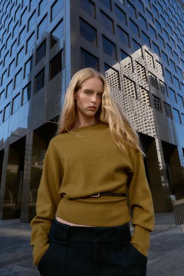 Zara PLETENI PULOVER S REMENOM – ulje