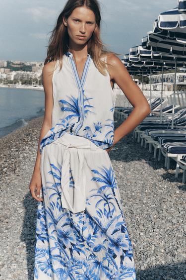 TROPICAL PRINT BLOUSE - Ecru / Blue by Zara - Image 0