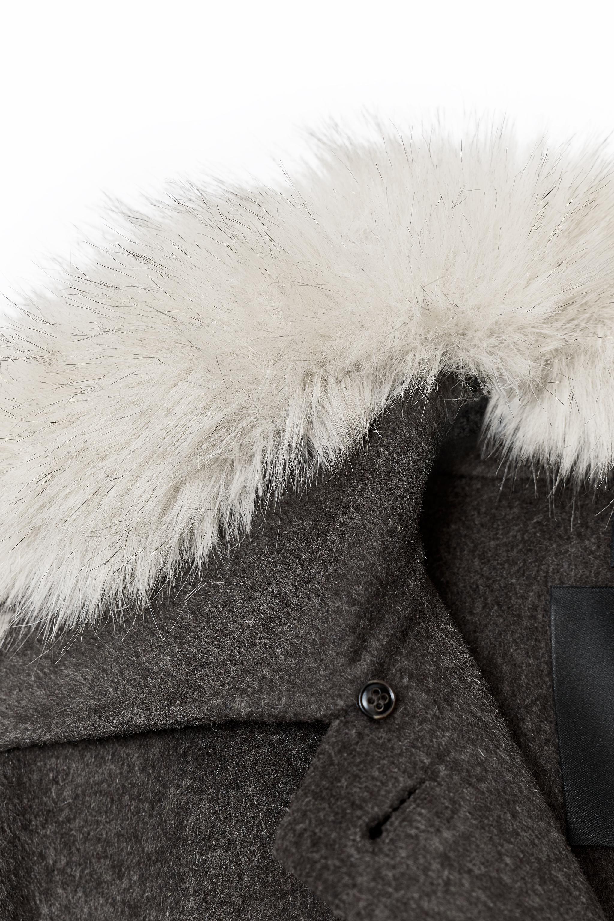 ZWコレクション フェイクファー襟ウールコート - エクリュ/ベージュ