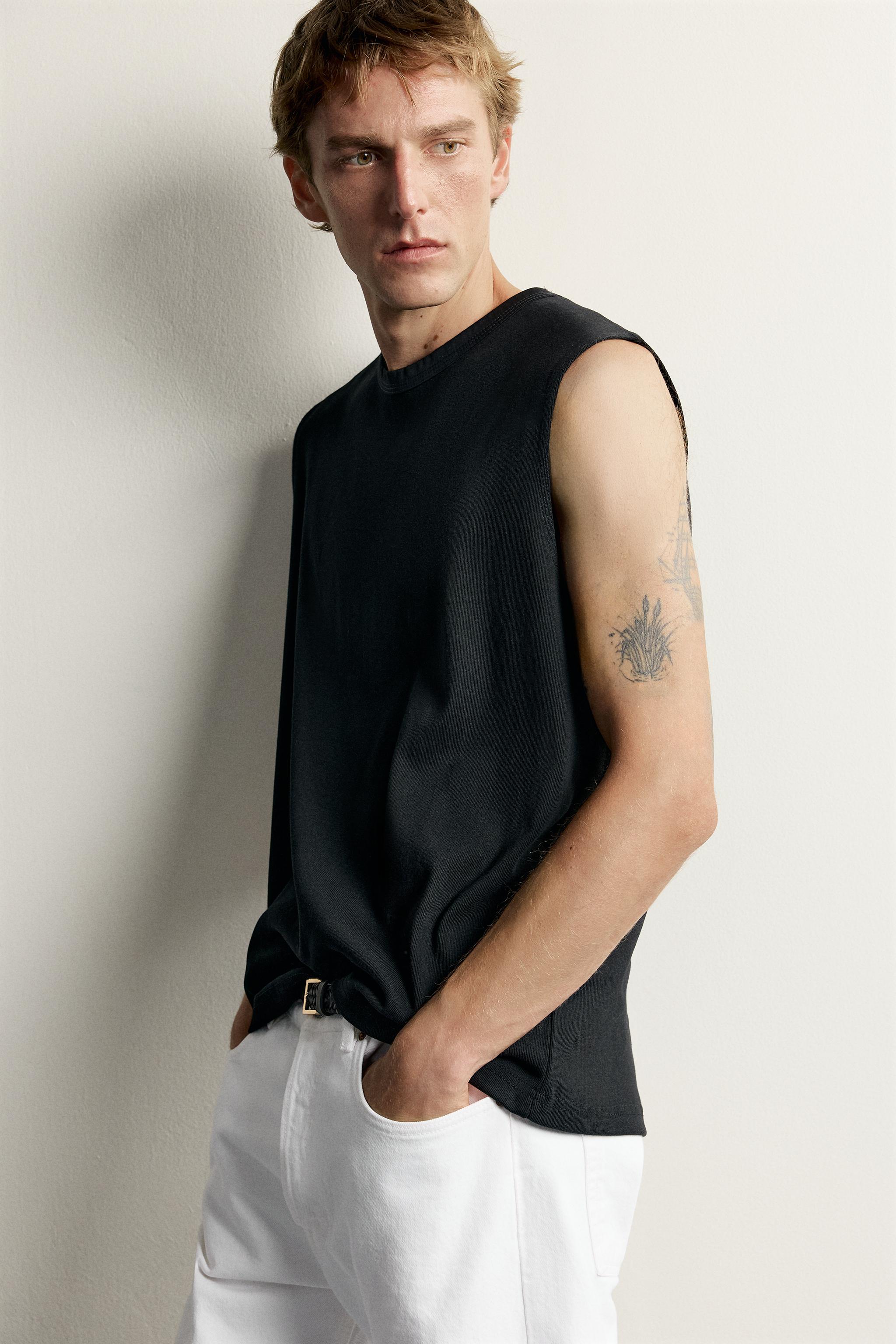 Мужские топы Zara TANK TOP WITH COMBINED NECKLINE — фото 5