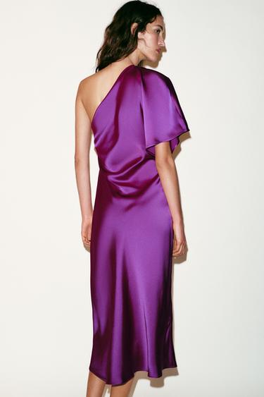 ROBE MI-LONGUE ASYMÉTRIQUE SATINÉE - Violet de Zara - Image 6