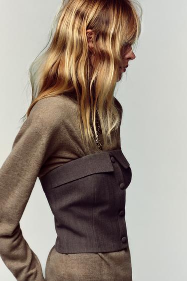 CORSETRY-INSPIRED BUSTIER TOP - Brown by Zara