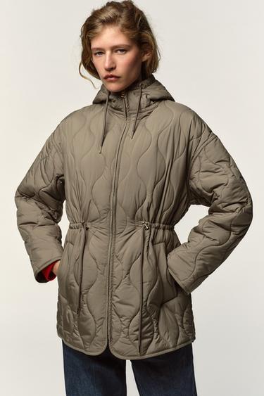Zara WATER REPELLENT HOODED PUFFER JACKET - Khaki