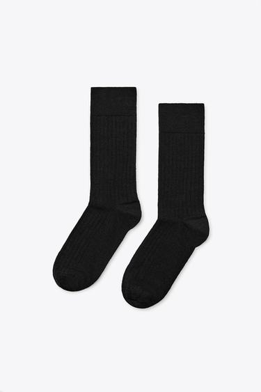 MEIAS COM NERVURAS E LÃ - Preto da Zara