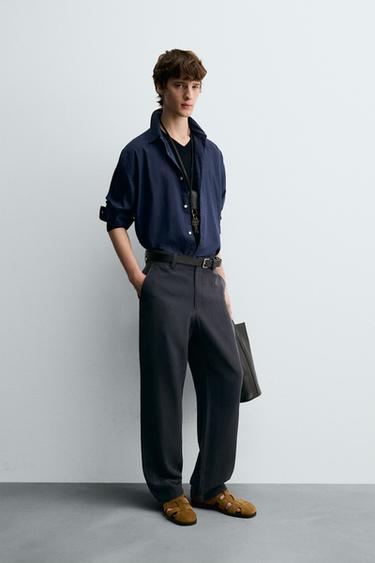 PANTALON FLUIDE STRAIGHT FIT - Bleu marine foncé de Zara - Image 3
