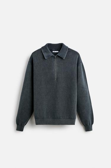 WASHED TEXTURED STITCH POLO SHIRT - Navy blue by Zara