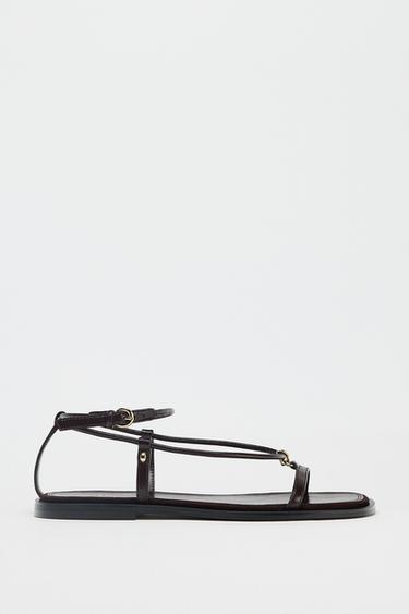 LEATHER THIN STRAPPY SANDALS - Brown by Zara