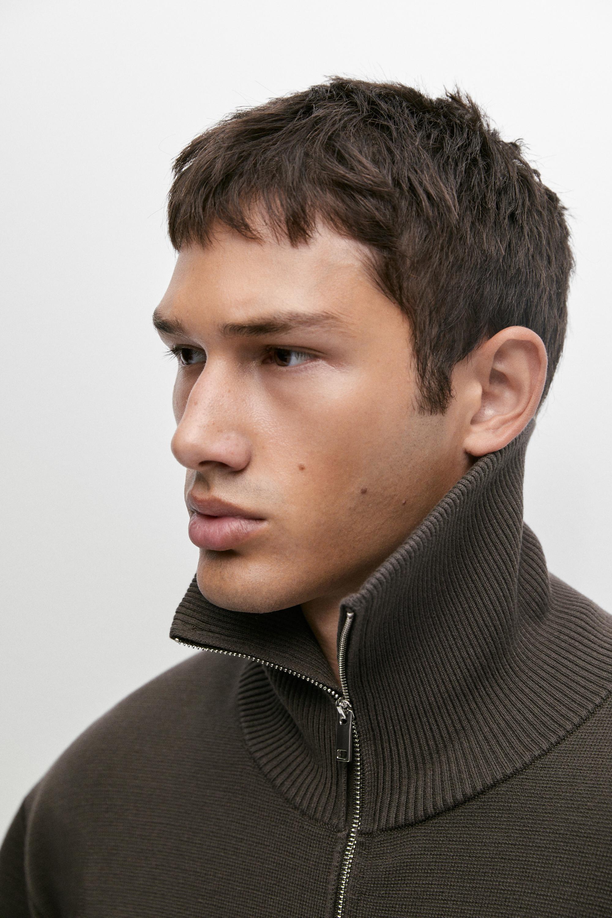 100% cotton zip-up knit cardigan