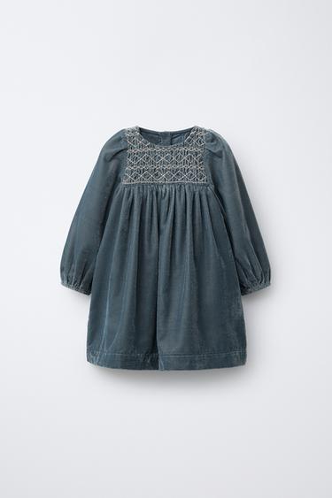 EMBROIDERED VELVET DRESS - Blue by Zara - Image 0