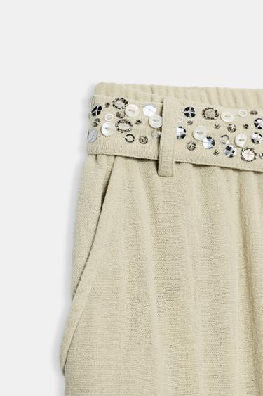 PANTALON CARGO SEQUINS ZW COLLECTION - Kaki clair de Zara - Image 6