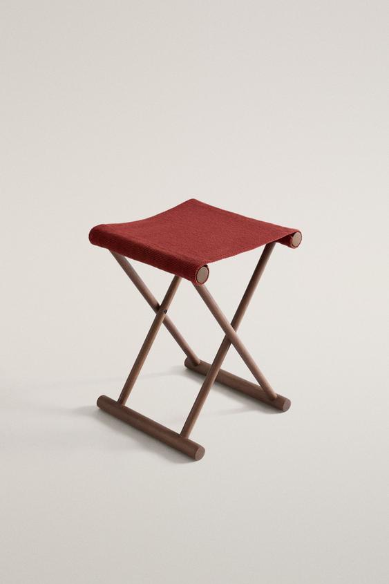 FOLDING WOOD AND COTTON STOOL - Reddish by Zara - Image 0