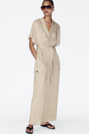 WRAP JUMPSUIT WITH BELT - Sand by Zara - Image 0