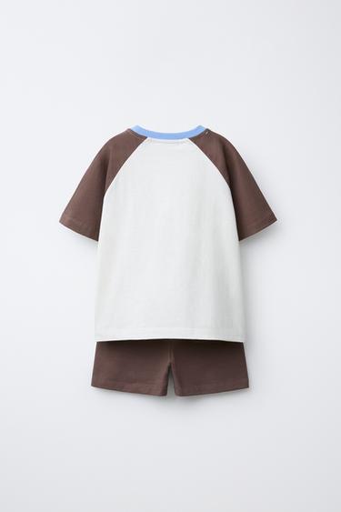 CONJUNTO JOGGING CAMISETA Y BERMUDA COLOR BLOCK - Burgundy de Zara