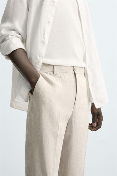 100% LINEN TROUSERS - Light beige by Zara - Image 4