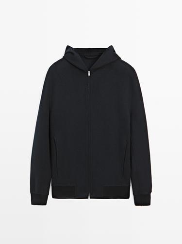 Veste à capuche en laine mélangée - Bleu marine de Zara