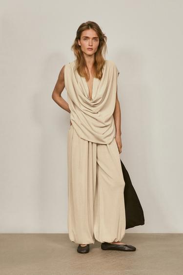 Zara Silk blend sarouel trousers - LIMITED EDITION - Sand - Image 0