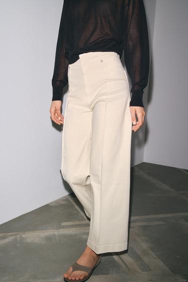 Zara ZW COLLECTION WIDE-LEG 高腰寬管牛仔褲 - 裸色