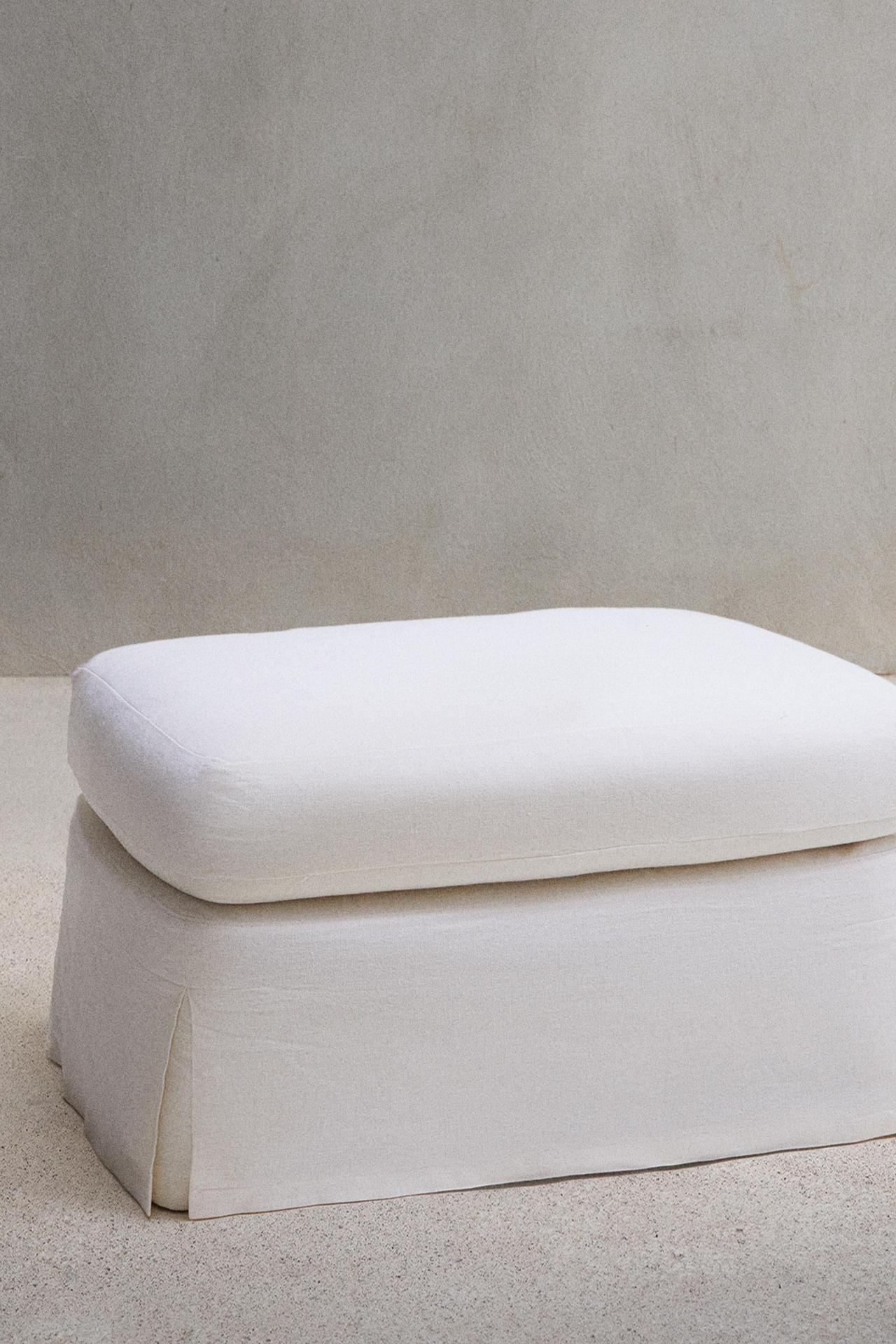 FOOTSTOOL 01 LINEN COVER — Ecru