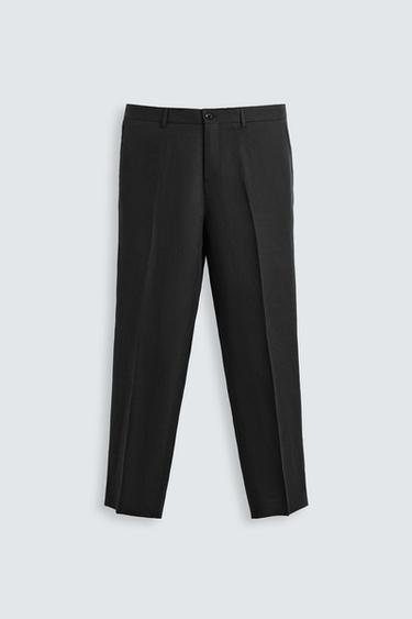 Zara LIMITED EDITION 100% LINEN SUIT PANTS - Black