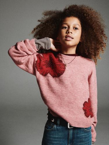 ÁO LEN DỆT KIM TRANG TRÍ HOA VÀ HẠT - Màu hồng từ Zara