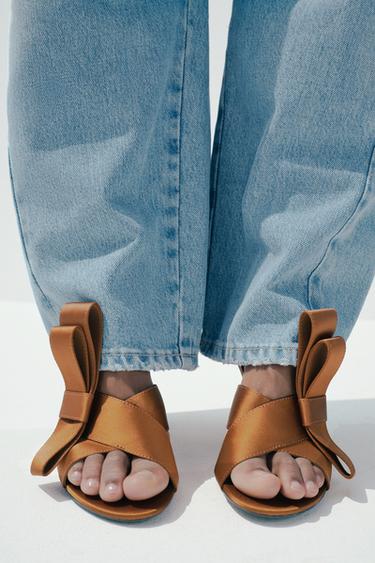 SANDALS WITH SIDE BOW - Brown by Zara - Image 0