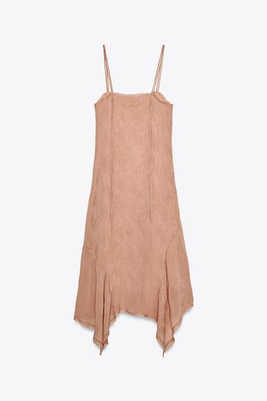 ZW COLLECTION EMBROIDERED ASYMMETRIC DRESS - Beige-pink by Zara - Image 6